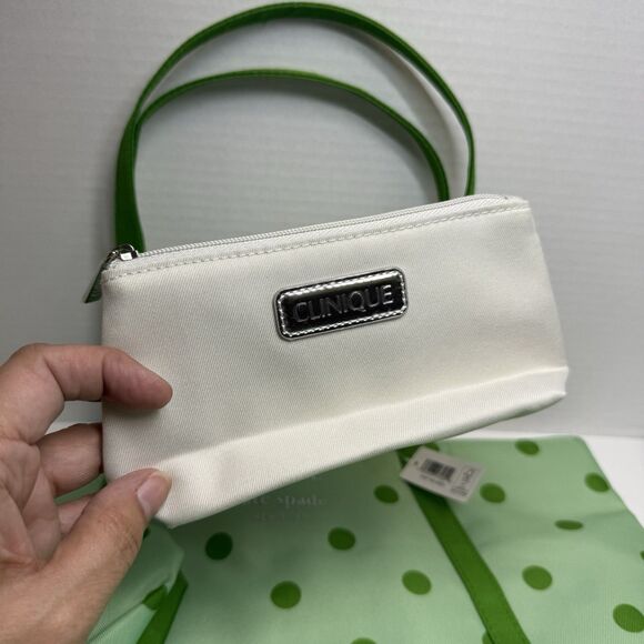 Kate Spade x Clinique Green Polka Dot Tote Bag Plus 2 Small Cosmetic Bags New - Picture 4 of 8